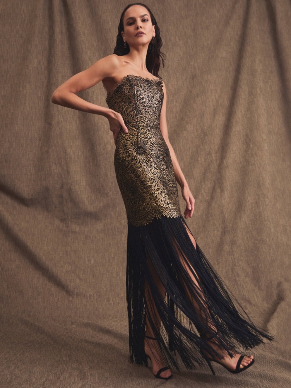 Helsi Naomi Strapless Metallic Fringe Gown - Picture 2 of 5